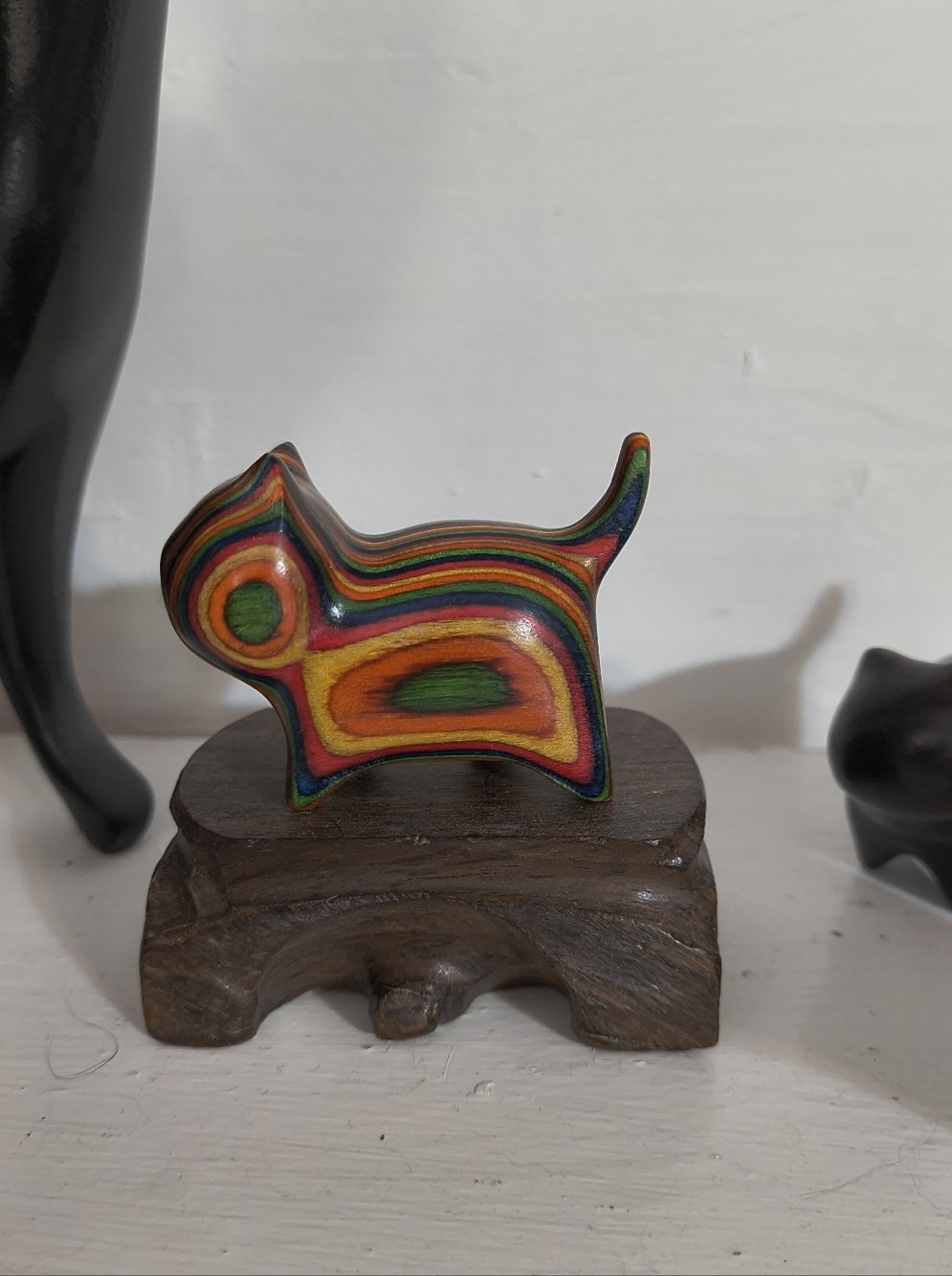 Wooden Miniature hand carved cat statue figurine kitty Multi color, tail up - Picture 2 of 12